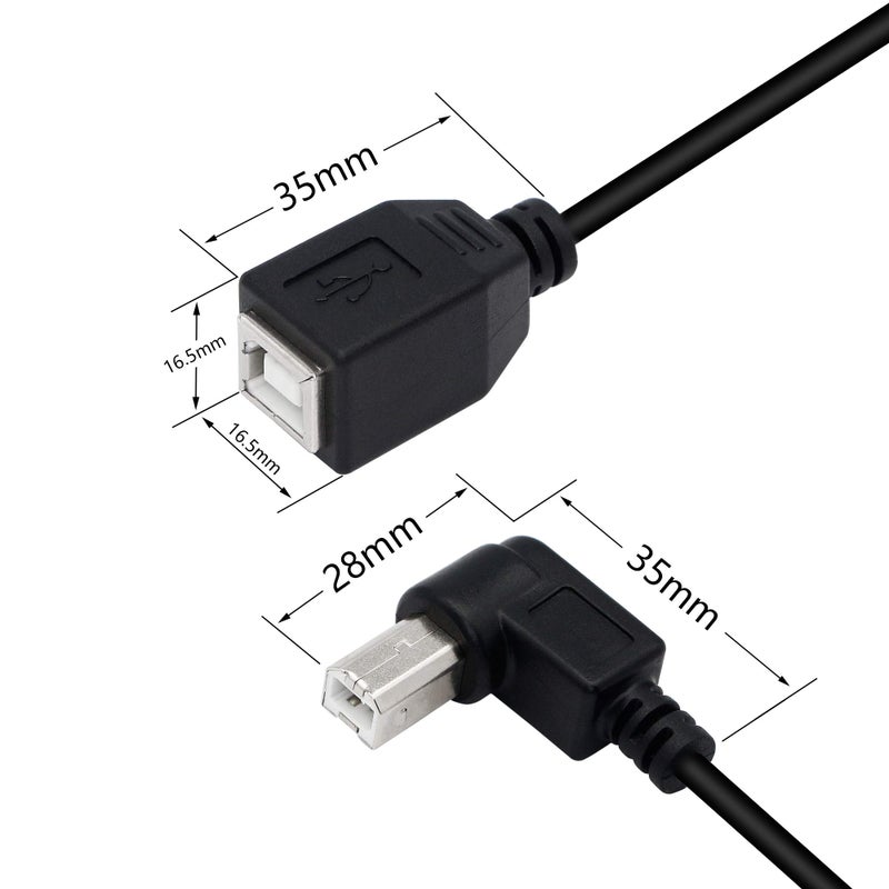 SinLoon 2-Pack USB 2.0 Type-B Printer Cable, 25cm, Black, Female-to-Male, PVC, 28AWG, Supports Printer, Scanner, Mobile HDD (Right 2) - Image 2